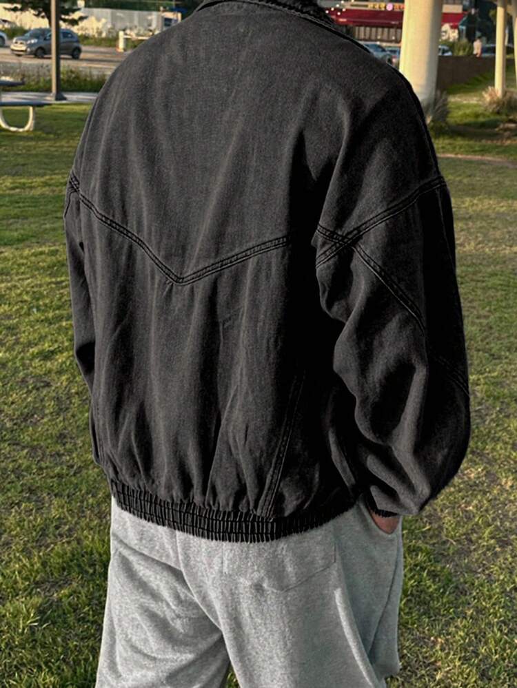 Men's Solid Blue Denim Jacket, Autumn