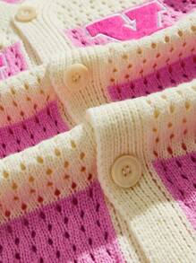 ROMWE MEN Prep Cárdigan holgado para hombre con rayas de contraste y bordado