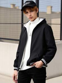 Teenage Boys' Thermal Lined Hooded Long Sleeve Jacket Chic Outfits For Autumn/Winter Fall - Black - View 8