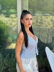 Lucia Bellido Romantic Vacation Sexy Racerback Blue Striped Lace-Up Camisole For Women - Blue - View 5