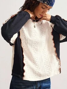 Bohemela 大码女式休闲宽松长袖上衣 - 白色 - 查看 3