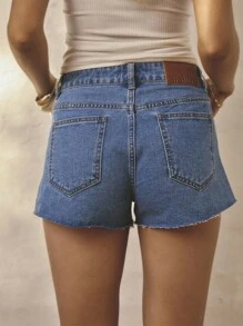 Aralina 夏季/冬季/秋季牛仔毛边短裤适合秋季乡村音乐会 Y2K 斯德哥尔摩风格街头服饰 - 中等水洗藍 - 查看 10