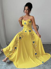 Elenzga Women's Elegant Floral Print Dress - Yellow - View 3