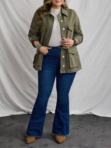 EMERY ROSE Chaqueta de mezclilla de unicolor versátil y casual para mujer de talla grande