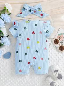 SHEIN Baby Girls' Comfortable Printed Romper, Summer - Blue - View 2