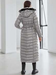 SHEIN Cottnline 女款純色連帽拉鍊襯墊大衣 - 灰色 - 查看 2