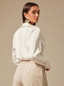 Silquee 女士优雅通勤纯色高领时尚衬衫 - 白色 - 查看 2