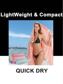 SHEIN 1pc Classic Series Durable Non-Shrink Turkish Tassel Beach Towel, Available In Multiple Sizes, Sand-Resistant, Quick-Drying, Lightweight, Suitable For Beach, SPA, Travel, Stripe Sports Towel - Hot Pink - View 6