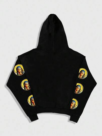 Goth Chaqueta con cremallera de sudadera para hombre con estampado de la Virgen María, otoño/invierno
