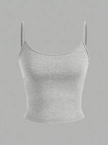 4 pièces Débardeur court ajusté de sport minimaliste de couleur unie pour jeunes filles, Noir/Blanc/Gris - Multicolore - Voir 5