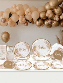 Set Peralatan Makan Sekali Pakai Tema Boho Hey Ba By, Dekorasi Pesta Selamat Datang Bayi, Piring Kertas, Serbet, Gelas, Set Peralatan Makan untuk Pesta Ulang Tahun, Pesta Menyambut Bayi, Pesta Pengungkapan Jenis Kelamin Bayi - MultiWarna - View 5