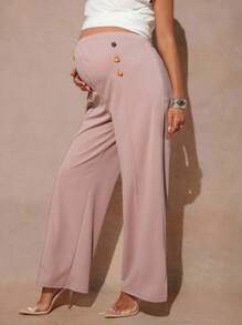 MaterniChic Pantaloni casual a vita elastica, a gamba dritta e morbidi, di colore unito, per donne in gravidanza - Cachi - Visualizzare 4