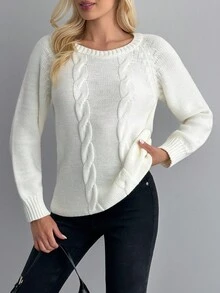 EURMUSE Casual Versatile Solid Color Round Neck Raglan Sleeve Sweater,Jumper,Cream Jumper,Jumpers For Women,Jumpers,Black Jumper,Women's Jumper,White Jumper,Women's Jumper,Women's Jumpers,Winter Clothes - Apricot - View 4