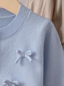 SHEIN 2pcs Baby Girl Bow Decor Button Front Sweater Set And Ombre Tulle Skirt Tutu Dress, Suitable For Family Gatherings, Halloween, New Year, Thanksgiving, Christmas Fall Winter