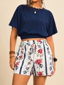SHEIN LUNE Plus Size Set Women Two Pieces 2 Pieces Short Sets Women Women Short Sets Summer Shorts Sets For Women Floral Print Shorts Set Two Pieces Short Sets Women Floral Shorts Outfits For Women Fall Women Clothes Back To School Clothes Country Outfits Women Stockholm Style Going Out Tops Women Fall Women Clothes Autumn Clothes Homecoming Tulum Teacher Outfits For Women Back To School Clothes Going Out Outfits - Multicolor - View 8