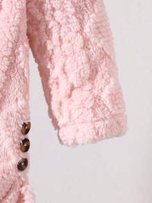 SHEIN Playful Pals Baby Girl Textured Fleece Long Sleeve Single-Breasted Casual Hooded Jacket Fall Winter - Pink - View 6