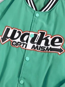 Boys' Minimalist Fashion Cool Embroidered Woven Baseball Jacket Cardigan With Snap Buttons Boys Letterman Jacket Letter Jacket Boys Boys Jacket Baseball Jacket Boys Y2k Clothes Boys - Green - View 4