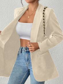 Chiquease Women Casual Solid Color Blazer Jacket, Fashionable For Commuting, Autumn Fall Cloth For Women - Apricot - View 7