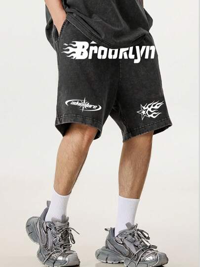 Tween Boys Casual Versatile Comfortable Letter Print Loose Knit Shorts, Suitable For Commuting, School, Daily Casual, Holiday, Sports, Spring, Summer, Fall, Winter Y2k Shorts Baggy Shorts Boys Shorts Brooklyn Shorts Streetwear Shorts Kids' Back To School Children Place Boy 87 Sweatpants My First Day Of School Boys Kids Boys Teen Boys First Day Of School Tween Boys Mommy And Me For Kids Winter Autumn Winter Autumn