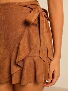 Freevana Váy quấn eo xếp nếp màu trơn cỡ lớn thường ngày - Màu Khaki - Xem 4