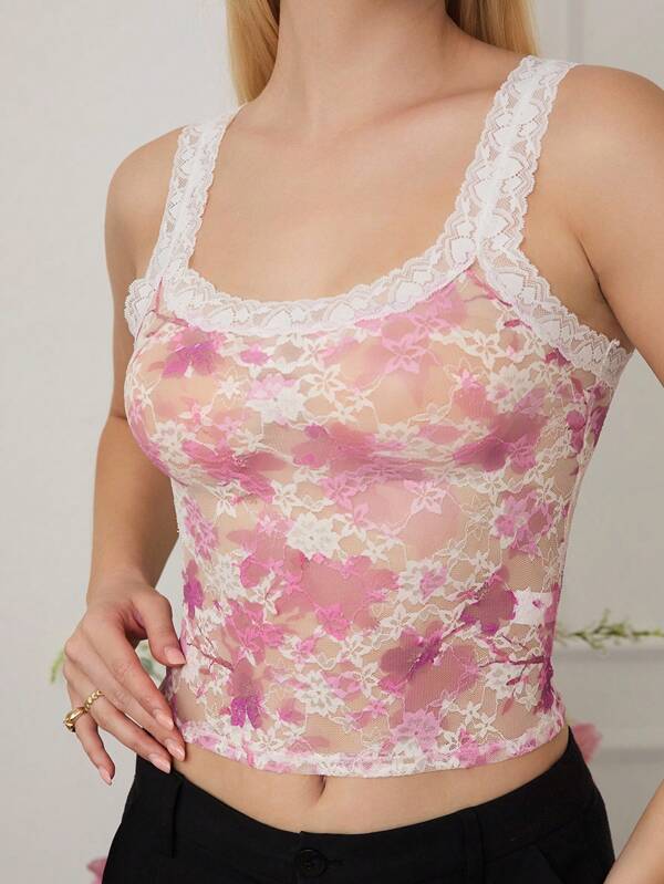 Eraneu Damen Mode Spitze Patchwork Trägerhemd