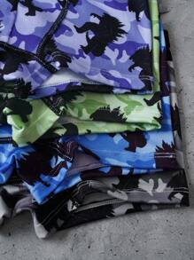 GODZILLAxKONG X SHEIN 4pcs Young Boy 4pcs Comfortable Monster & Camouflage Print Boxer Briefs,Soft & Comfortable