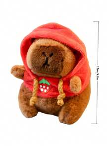 1 件红色连帽水豚毛绒玩具柔软填充动物带可拆卸衣服卡哇伊动物娃娃可爱收藏礼物适合青少年成人家居装饰卧室装饰 - 彩色 - 查看 3