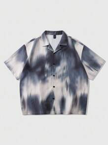 ROMWE MEN Street Life Men's Casual Splatter Paint Effect Short Sleeve Shirt, Street American Style