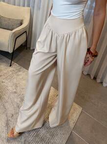 Lavishia Women's Casual Solid Color Wide Leg Pants - Apricot - View 3