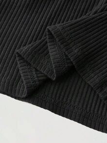 Maija Kids Maija Kids Young Girl Round Neck Contrast Mesh Ruffle Trim Long Sleeve Sequin Top Rhinestone Collar Black T-Shirt Kids Autumn Fall Winter Clothing - Black - View 6