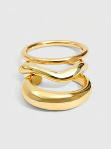 CUCCOO SZL 3 件金色粗手链套装女士防水手镯套装基本款设计叠层手链