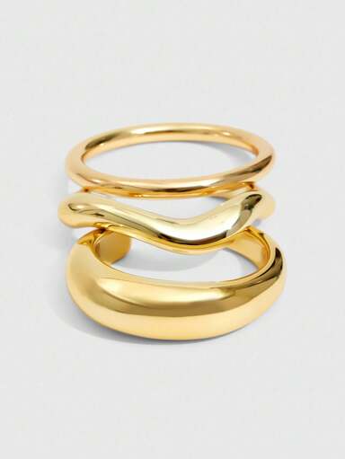 CUCCOO SZL 3 Pcs Golden Color Chunky Bracelets Set For Women Water Proof Bangles Set Basic Design Stacked Bracelet