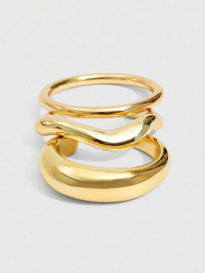 CUCCOO SZL 3 件金色粗手链套装女士防水手镯套装基本款设计叠层手链