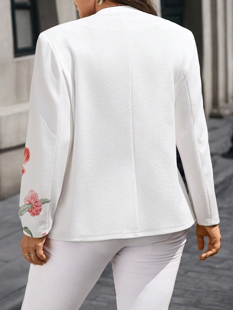 Plus Size Women Floral Print Long Sleeve Single Button Casual Jacket,Business Casual,Fall,Chic Autumn&Winter
