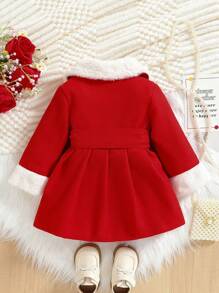 Souflis Souflis Baby Girls' Color Blocking Lapel Bow Decor Long Sleeve Warm Jacket - Red - View 8