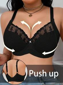 SHEIN 大码女士纯色钢圈文胸，提升型 - 黑色 - 查看 5