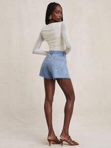 NYA SZN Short Mid Rise Metal Distress Detail Denim Shorts - Light Wash - View 5