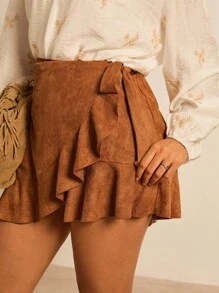 Freevana Váy quấn eo xếp nếp màu trơn cỡ lớn thường ngày - Màu Khaki - Xem 7