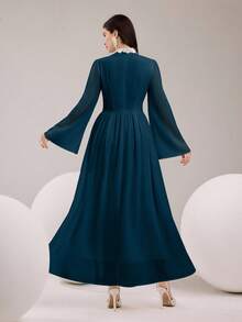 Modelyn 女士优雅派对珍珠缀饰喇叭袖连衣裙 - 水鴨藍 - 查看 2