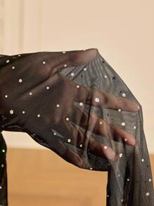 Glamine Charm 雞心領口褶邊嵌入網紗緊身洋裝 - 黑色 - 查看 7