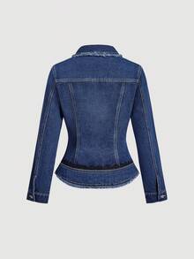 SHEIN MOD Women's Casual Washed Denim Jacket With Frayed Edges