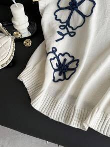 Firerie Suéter informal de punto con decoración floral 3D, talla grande, para primavera/otoño