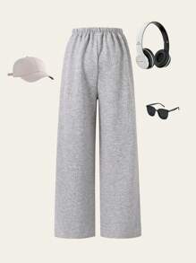 SHEIN Explorewe 抽绳下摆阔腿直筒休闲裤