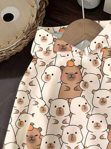 Sudadera de punto de manga larga con diseño de capibara de dibujos animados para niños jóvenes, otoño, escuela, vuelta al colegio, suelta y cómoda, colección de elección casual diaria para niños - Multicolor - Ver 3