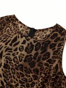 Ellevyn Mono largo elegante sin mangas con estampado de leopardo para mujer, sexy y versátil - Negro - Ver 4