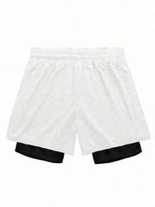 Gym Rark Men's Letter Print Drawstring Waist Double Layer Sports Shorts Sweat Pants - Burgundy - View 4