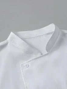 Manfinity Homme 男士纯色立领长袖单排扣厨师衬衫厨师夹克男士立领男士男士白色厨师衬衫 - 白色 - 查看 4