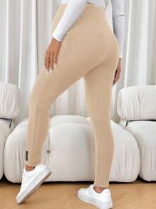SHEIN Maternity Solid Color Adjustable Waist Casual Fleece Leggings