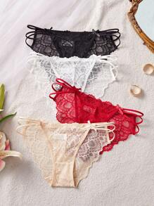 SHEIN 4件套法式浪漫蕾丝内衣套装