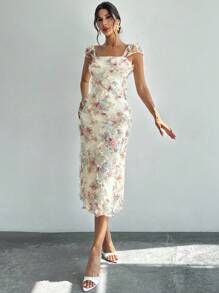 Firerie 女士优雅浪漫度假海滩约会假日下午茶，暑假返校季服装，多色网眼刺绣修身针织连衣裙，适合夏季穿着，婚礼宾客服装，适合多种场合 - 彩色 - 查看 6